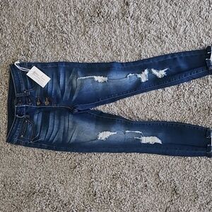 Grace & Lace Dark Blue Distressed  Jeans, 6